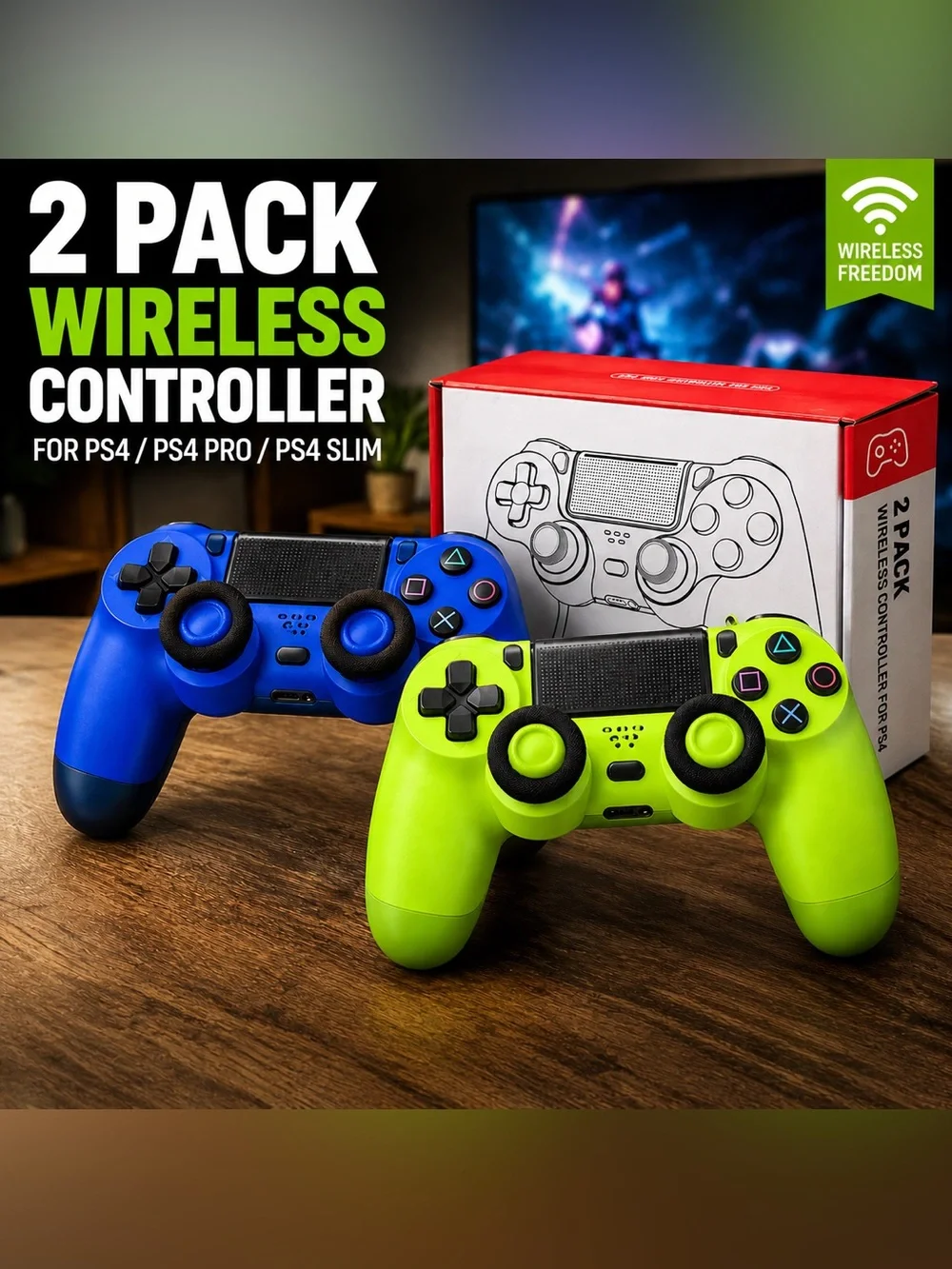 2-Pack Wireless PS4 Game Controllers USB -C Rechargeable Dual Vibration New